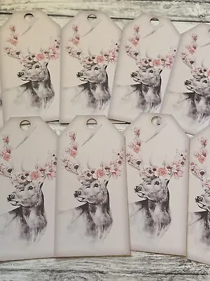 £3.19 • Buy Stag Floral Gifts Tags Wedding Baby Shower Birthday Handfasting Favour Deer Xmas
