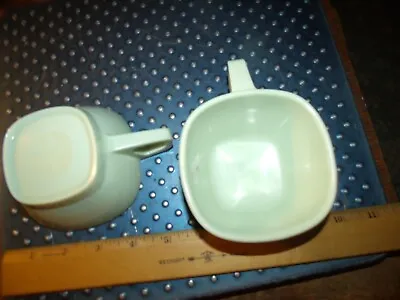 2 Vintage  Modern Design Melmac  Square Coffee Cups Light Green Pastel • $5.24