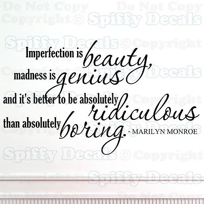 IMPERFECTION IS BEAUTY MARILYN MONROE Quote Vinyl Wall Decal Sticker Art Decor • £20.09