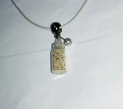 Handmade GLASS SAND Charm Pendant NECKLACE + Silver Faux Pearl On Waxed Cord • $1.22