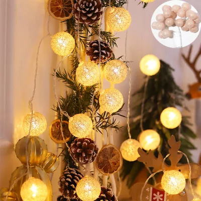 £7.19 • Buy 10/20 LED Cotton Balls Garland Fairy Lights String Christmas Decor Wedding Party