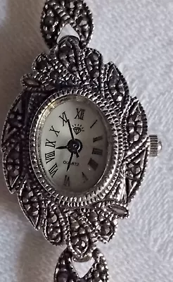 Vintage 925 Silver Marcasite Lady's Wrist Watch • £20