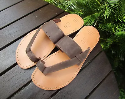 Men's Handmade Greek Leather Sandals Nubuck Toe Strap Sandals • $57