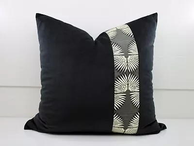 Decorative Cotton Velvet Throw Pillow Cover 20x20 Set Of 2 Black Grey Beige • $12