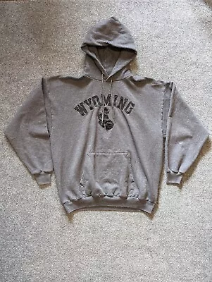 Wyoming Cowboy Embroidered Logo Hoodie Mens XL Gray Pullover Sweater Port & Co • $18.99