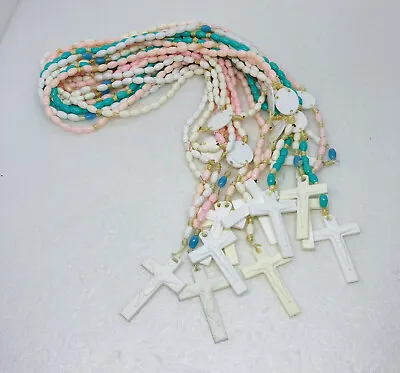 Lot Of 13 Vintage Rosary Beads Necklace Handmade White Blue Praying Crucifix BB • $23.66