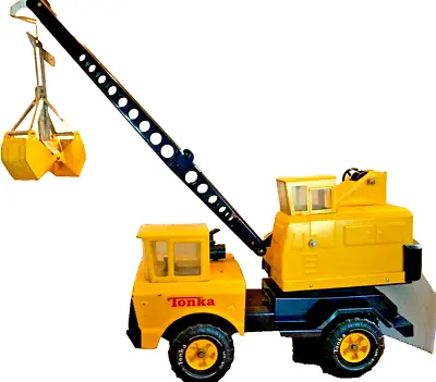 Vintage  1970's  Mighty Tonka  Mobile Crane Truck W/ Clam Bucket   Pressed Steel • $116.74