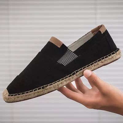 Mens Comfortable Flat Canvas Shoes Casual Slip On Patchwork Espadrille Size New • £20.99