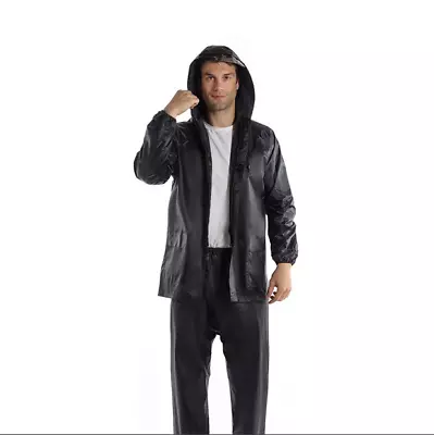 Rain Suits Jacket Black Safety Raincoat Pants Hooded Waterproof US • $18.36