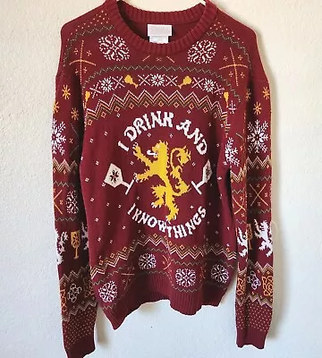 Game Of Thrones I Drink And I Know Things Red Ugly Christmas Sweater Mens Large  • $15.95