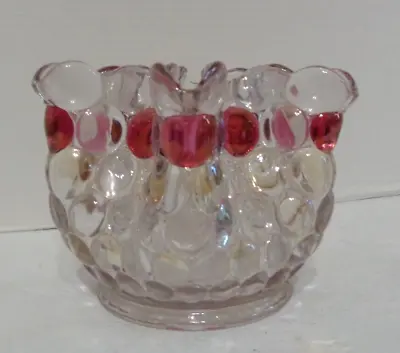 Vintage Westmoreland Flower Vase Crimped Ruffle Rim Ruby Thousand Eye Bubble MCM • $29