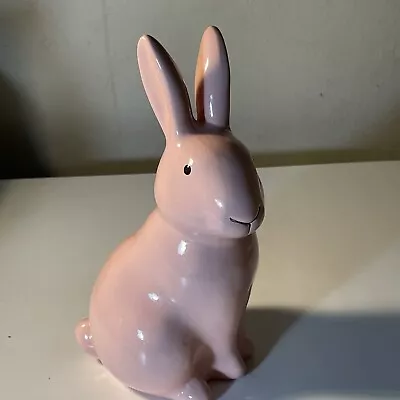Pink Bunny Rabbit Coin Bank Ceramic Piggy Bank 10” • $24