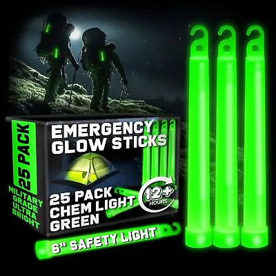 Military Grade Green Glow Sticks - 25 Pack - 12 Hour Bulk Tactical Light Sticks • $28.96