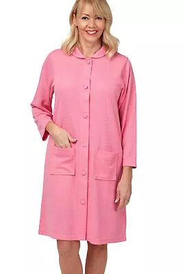 Ladies Lightweight Waffle Robe Front Button Fastening Dressing Gown Housecoat • £16.99
