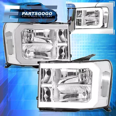 For 07-14 GMC Sierra 1500 2500HD 3500HD LED DRL Chrome Headlights Lamps LH & RH • $193.99