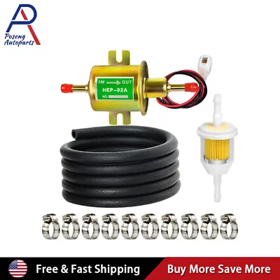 $18.99 • Buy 12V Electric Fuel Pump Kit HEP-02A With Fuel Filter 2M Fuel Line And 10PCS Clamp