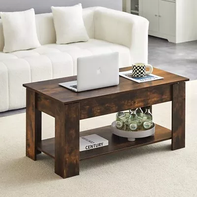 Brown Wood Coffee Table With Lift Top Storage Shelf Living Room Furniture Modern • £59.99