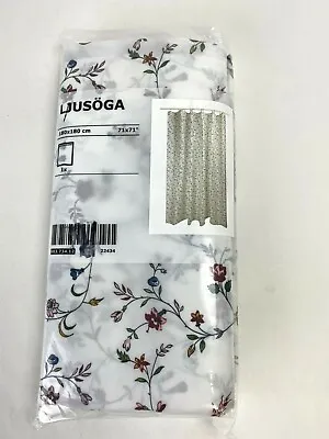 Ikea LJUSOGA Shower Curtain Water-Repellent White Floral 71  X 71  New • £23.89