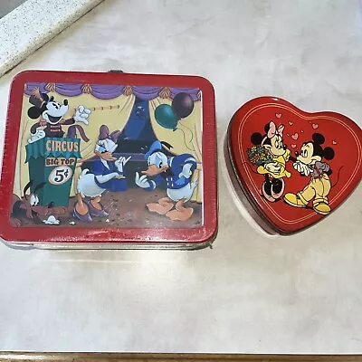 Set Of 2 Disney Mickey And Minnie Mouse Vintage Items!  Heart Tin/Mini Lunch Tin • $15.20