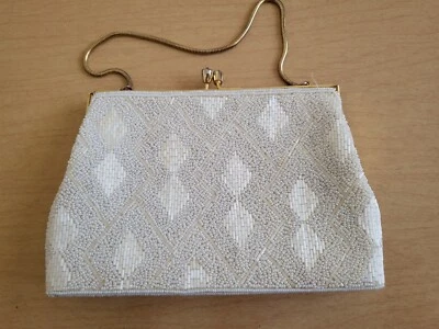 $5 • Buy EUC! Vintage Beaded Handbag Walborg Style-Made In Korea Ivory And Gold Tone