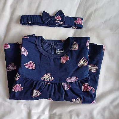 Baby Girl 3-6 Months Heart Dress & Headband Set. 100% Cotton. New • £5.50