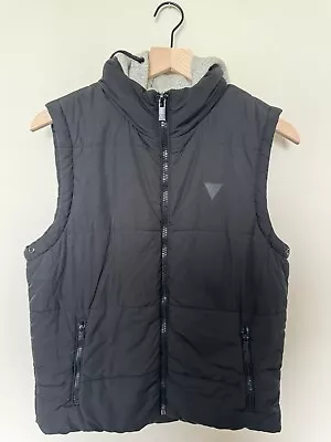 GUESS Hooded Puffer Vest With Hoodie Pockets All Black Men's Small • $20