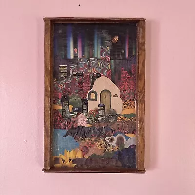 Original Collage Art On Wood Frame Direct From Artist “home” City Garden Flowers • $10