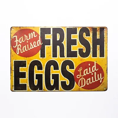 Tin Sign Fresh Eggs Laid Daily Rooster Chicken Decor Farm Barn  Dairy Kitchen • $8.99