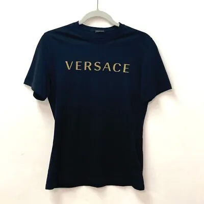 VERSACE Logo Apparel Tops Short Sleeve T-shirt Cotton Black/Gold • $160