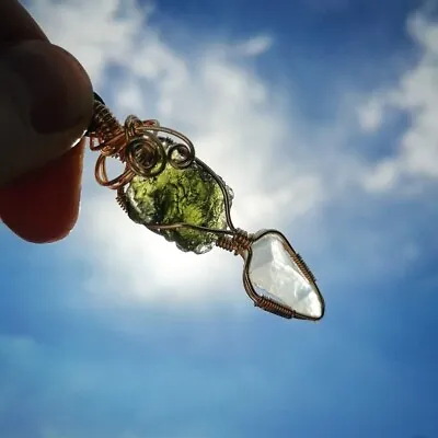 Genuine Moldavite & Libyan Desert Glass Pendant • £60