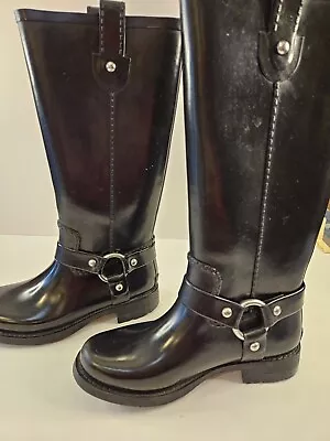 Michael Kors MK Women's 7 Black Tall Rain Boots Pull On Buckle Accents • $19.99