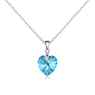 £12.99 • Buy Sterling Silver Aquamarine Heart Necklace Created With Zircondia® Crystals