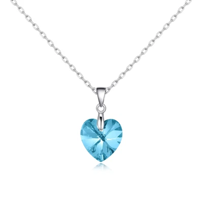 £12.99 • Buy Sterling Silver Aquamarine Heart Necklace Created With Zircondia® Crystals