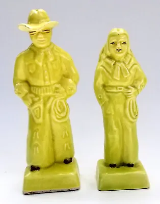 Vintage Mid Century Chartreuse Green Cowboy Cowgirl Salt & Pepper Shakers • $19.95