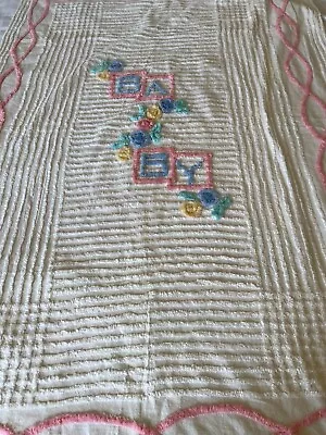 Vintage Chenille Baby Blanket 60  X 40  EUC Pastel • $24