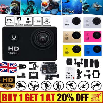 £14.99 • Buy HD 1080P Sports Waterproof Camera Underwater 12MP DV DVR Action Camcorder，UK