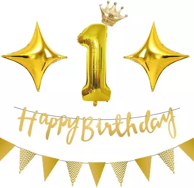 Number 1 Balloons 1 Year Old Decor 1St Birthday DecorationsGold Happy Birthday • $22.36