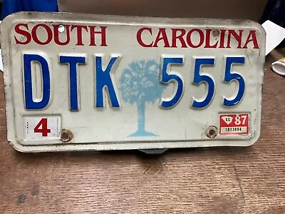 License Plate Tag Vintage South Carolina SC Palmetto Tree DTK 555 1987 Rustic • $9.25