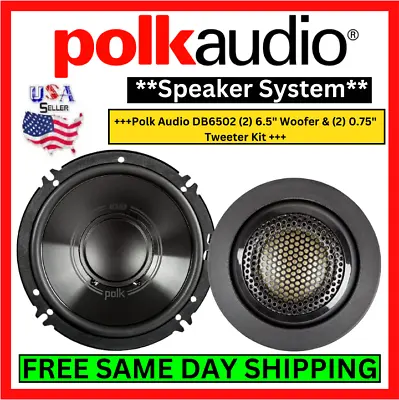 Polk DB6502 6.5  Woofer & 0.75  Tweeter Car Audio Waterproof Speaker Pair System • $139.99