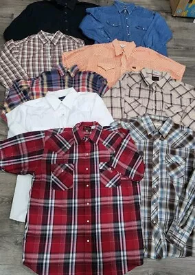 Vintage Wrangler & Plains Shirts Lot Of 9 Western Cowboy Button Down Pearl Snap • $75