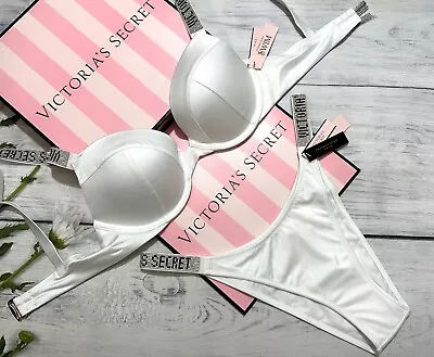 VICTORIA'S SECRET Shine Strap Sexy Tee Push-Up Bikini Brazilian SWIM Set White • $142.77