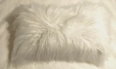 WHITE SOFT FOUX MONGOLIAN FUR THROW DECOR PILLOW 19 X11  • $10.99