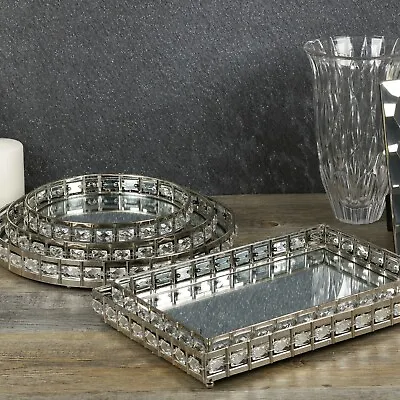 Round Or Rectangle Silver Mirror Tray Candle Centrepiece Decorative Xmas Gift • £13.99