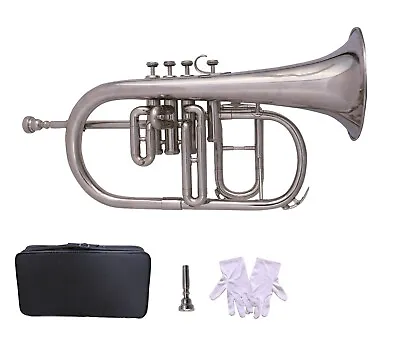 Sai Musical India Flugel Horn Bb 4 Valve (Nickel) With Hard Case & Mouthpiece B • $182.96