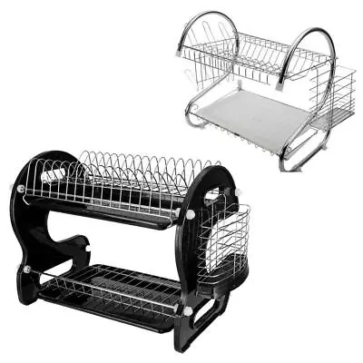 2 Stlye Stainless Steel 2 Tier Dish Rack Drainer Drying Storage Cup Holder Shelf • $17.99