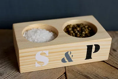 Eco-friendly Salt And Pepper Pinch Pots Handmade From Pine With S & P Stencil • £11.99