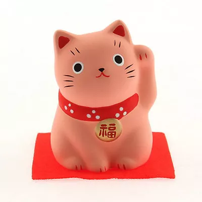 Japanese 2.25 H Peach Maneki Neko Lucky Cat Figurine Success LOVE Made In Japan • $12.95