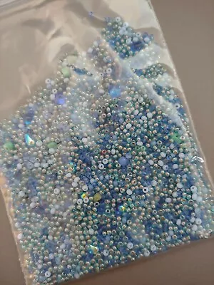 Vintage Glass Blue Mix Asst Size Seed Beads For Jewelry Crafts 1 Oz • $4.99