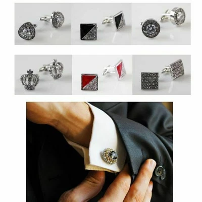 £4.11 • Buy Cufflinks Mens Shirt Wedding Cuff Links Metal Square Rectangle Silver Black Gold