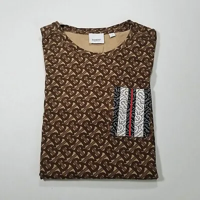 Burberry London Monogram All Over Print Front Pocket Tee Size Small Bridle Brown • $279.99